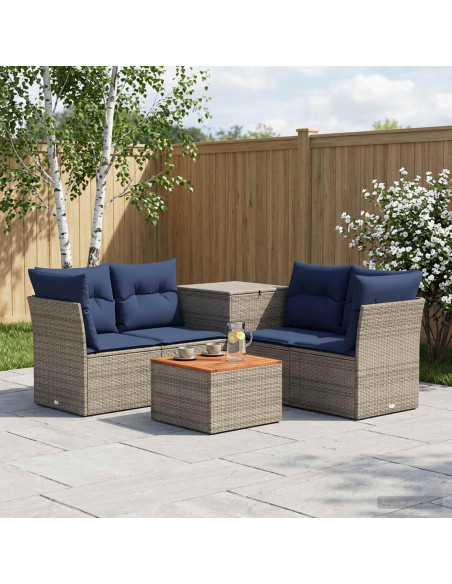 Set di divani 6 pz Grigio e Blu Navy Rattan sintetico e Acciaio