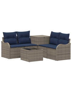 Set di divani 6 pz Grigio e Blu Navy Rattan sintetico e Acciaio 2