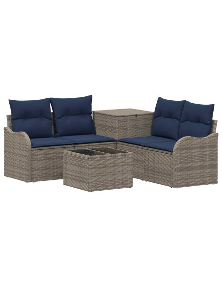Set di divani 6 pz Grigio e Blu Navy Rattan sintetico e Acciaio