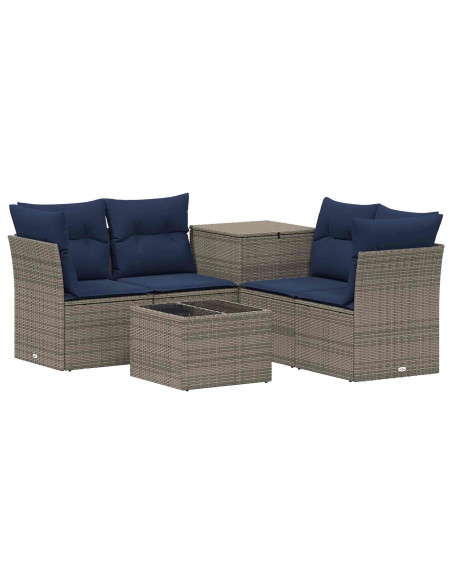 Set di divani 6 pz Grigio e Blu Navy Rattan sintetico e Acciaio