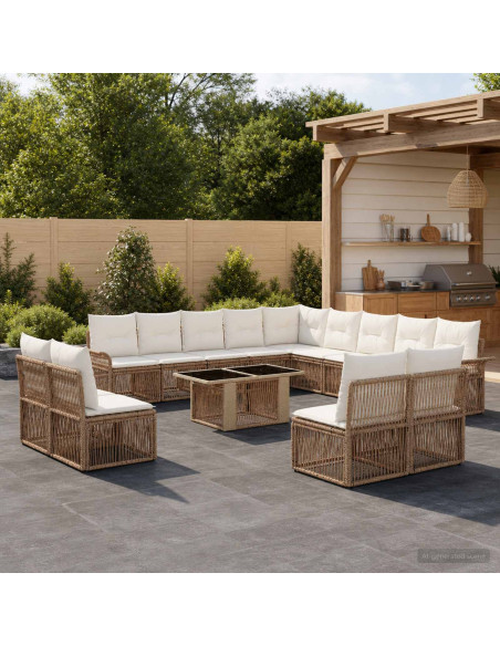 Set Divano da Giardino 14 pz Beige e Bianco Crema polyrattan