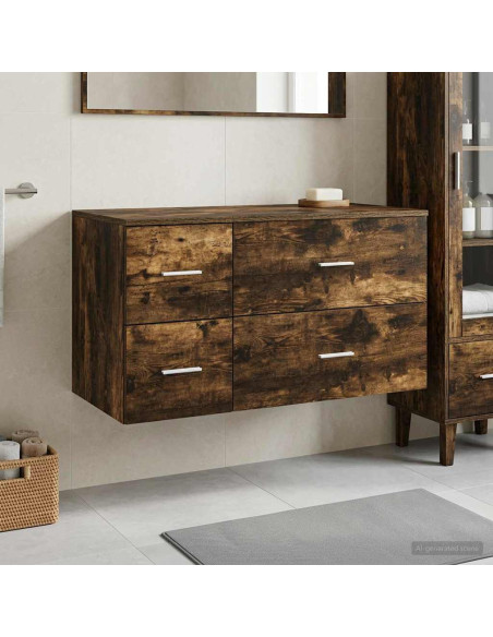Set di mobili per il bagno 2 pz Rovere Fumo