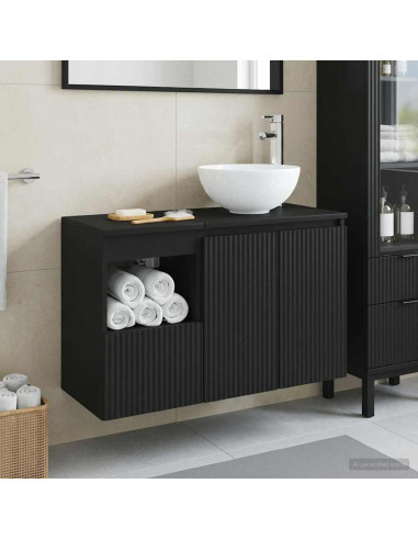Set di mobili per il bagno 2 pz Nero Legno ingegnerizzato