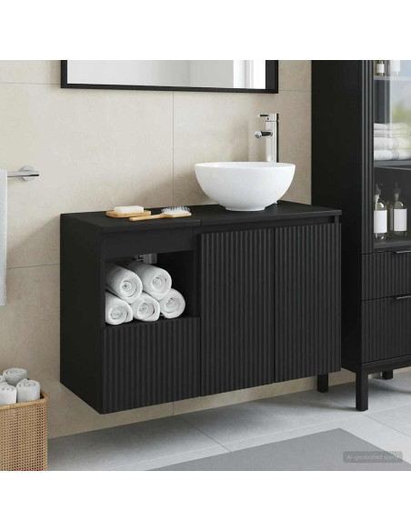 Set di mobili per il bagno 2 pz Nero Legno ingegnerizzato