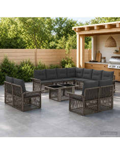 Set Divano da Giardino 12 pz Grigio e Grigio Scuro polyrattan