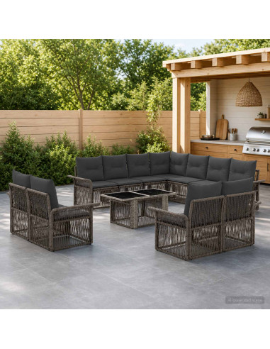 Set Divano da Giardino 12 pz Grigio e Grigio Scuro polyrattan