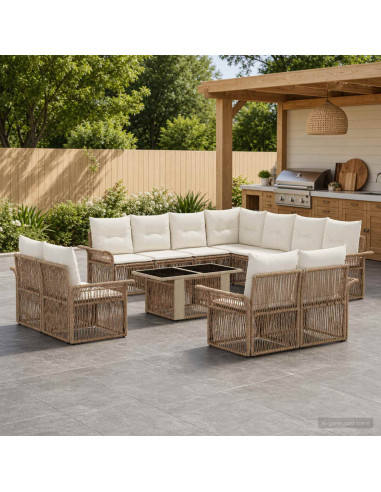 Set Divano da Giardino 12 pz Beige e Bianco Crema polyrattan
