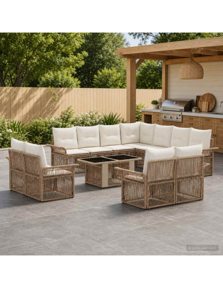 Set Divano da Giardino 12 pz Beige e Bianco Crema polyrattan