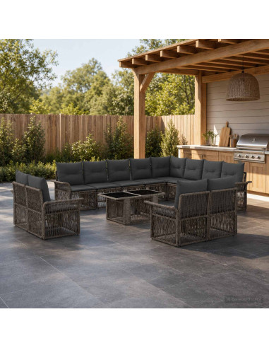 Set Divano da Giardino 13 pz Grigio e Grigio Scuro polyrattan