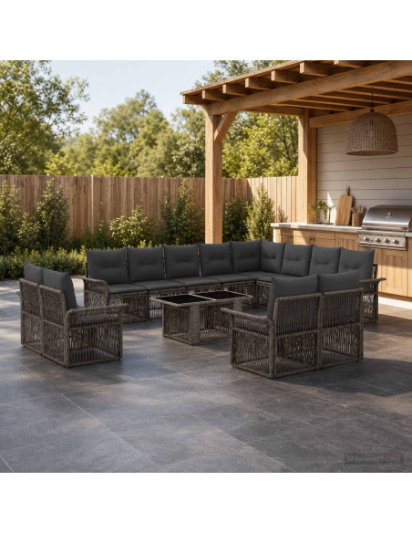 Set Divano da Giardino 13 pz Grigio e Grigio Scuro polyrattan