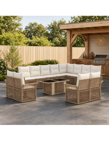 Set Divano da Giardino 13 pz Beige e Bianco Crema polyrattan