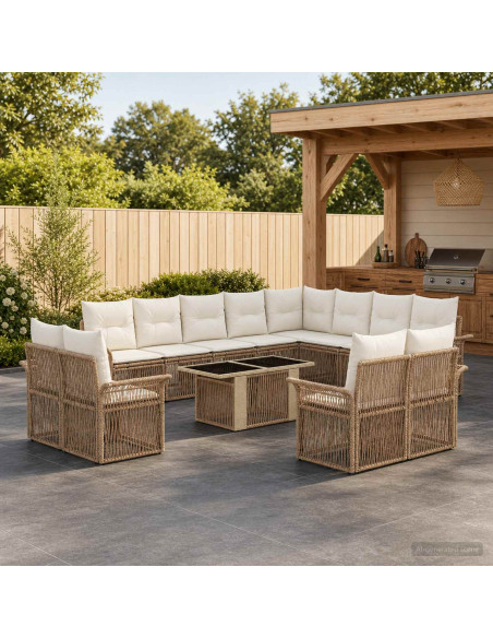 Set Divano da Giardino 13 pz Beige e Bianco Crema polyrattan