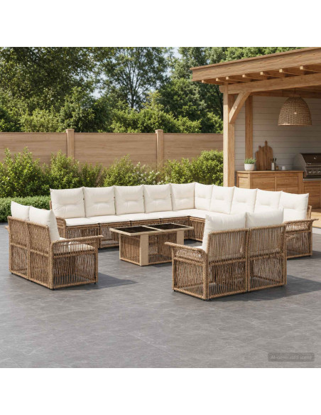 Set Divano da Giardino 14 pz Beige e Bianco Crema polyrattan