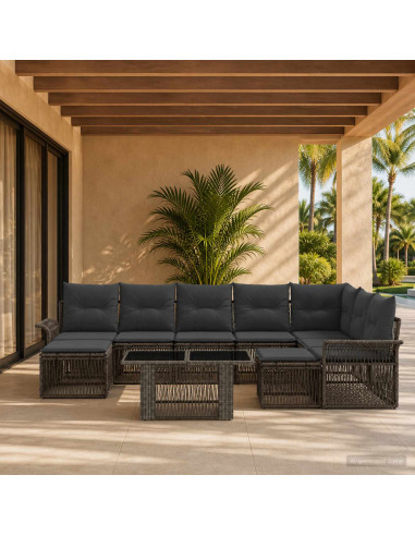 Set Divano da Giardino 10 pz Grigio e Grigio Scuro polyrattan