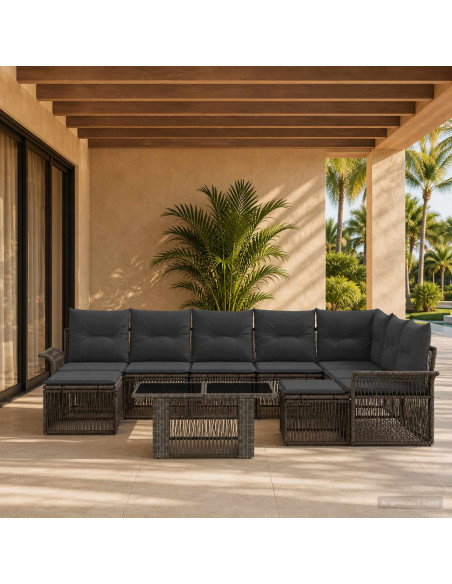 Set Divano da Giardino 10 pz Grigio e Grigio Scuro polyrattan