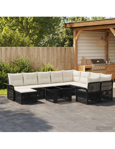 Set Divano da Giardino 11 pz Nero e Bianco Crema polyrattan