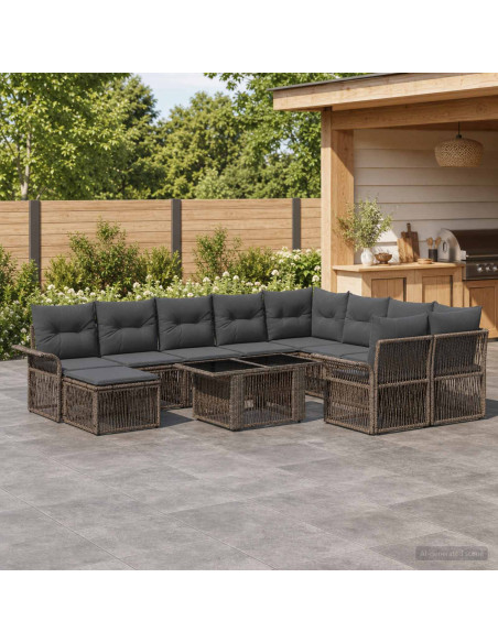 Set Divano da Giardino 11 pz Grigio e Grigio Scuro polyrattan
