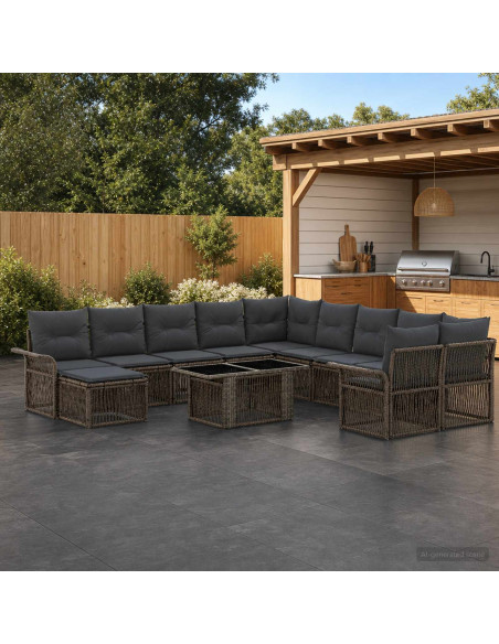 Set Divano da Giardino 12 pz Grigio e Grigio Scuro polyrattan