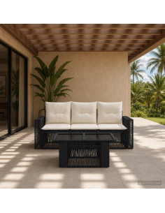 Set Divano da Giardino 4 pz Nero e Bianco Crema polyrattan