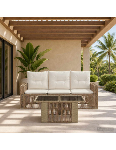 Set Divano da Giardino 4 pz Beige e Bianco Crema polyrattan