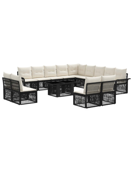 Set Divano da Giardino 14 pz Nero e Bianco Crema polyrattan