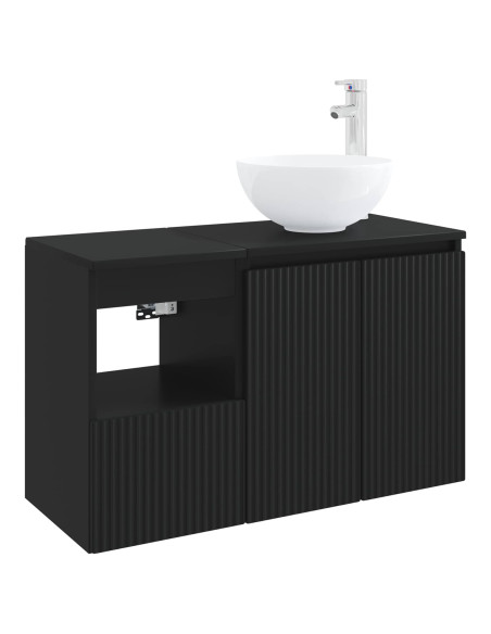 Set di mobili per il bagno 2 pz Nero Legno ingegnerizzato