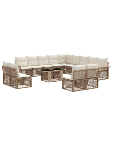 Set Divano da Giardino 14 pz Beige e Bianco Crema polyrattan