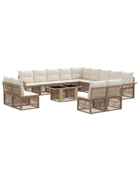 Set Divano da Giardino 14 pz Beige e Bianco Crema polyrattan