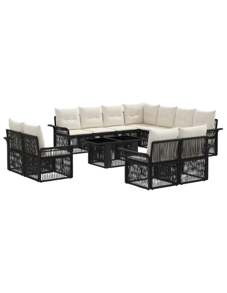 Set Divano da Giardino 12 pz Nero e Bianco Crema polyrattan