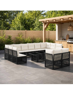 Set Divano da Giardino 13 pz Nero polyrattan