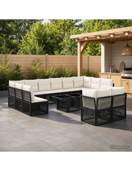 Set Divano da Giardino 13 pz Nero polyrattan