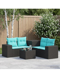 Set di divani 6 pz Nero e Blu Rattan sintetico e Acciaio