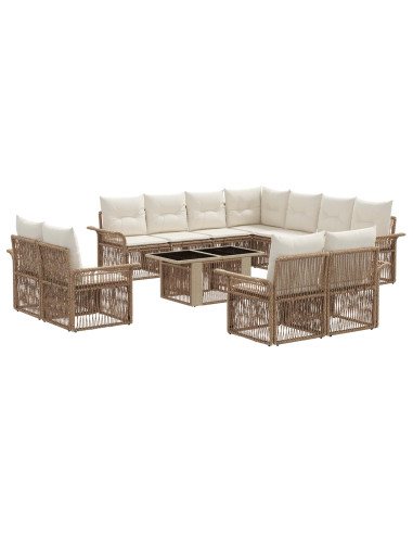 Set Divano da Giardino 12 pz Beige e Bianco Crema polyrattan