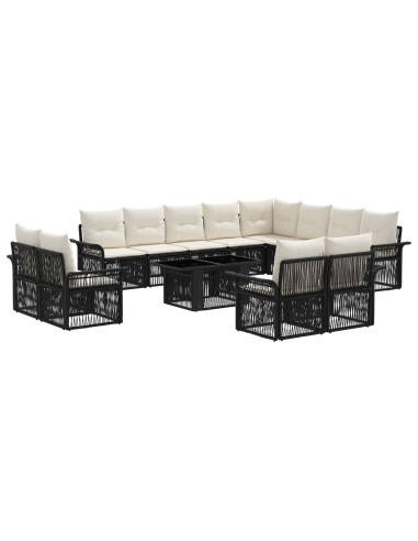 Set Divano da Giardino 13 pz Nero e Bianco Crema polyrattan