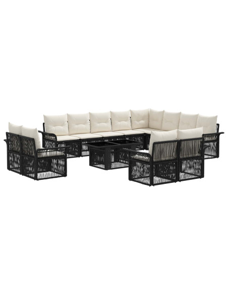 Set Divano da Giardino 13 pz Nero e Bianco Crema polyrattan