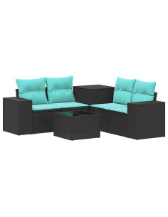 Set di divani 6 pz Nero e Blu Rattan sintetico e Acciaio 2