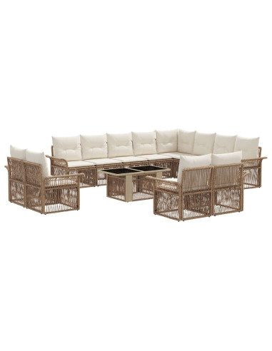 Set Divano da Giardino 13 pz Beige e Bianco Crema polyrattan