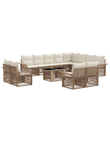 Set Divano da Giardino 13 pz Beige e Bianco Crema polyrattan