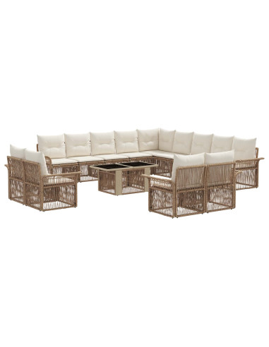 Set Divano da Giardino 14 pz Beige e Bianco Crema polyrattan