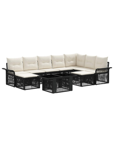 Set Divano da Giardino 10 pz Nero e Bianco Crema polyrattan