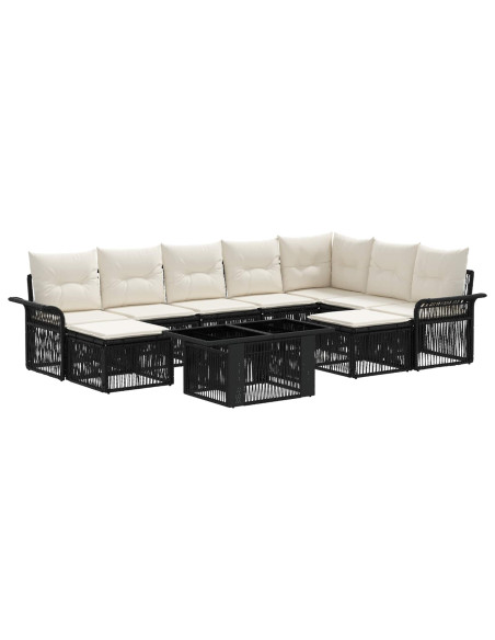 Set Divano da Giardino 10 pz Nero e Bianco Crema polyrattan