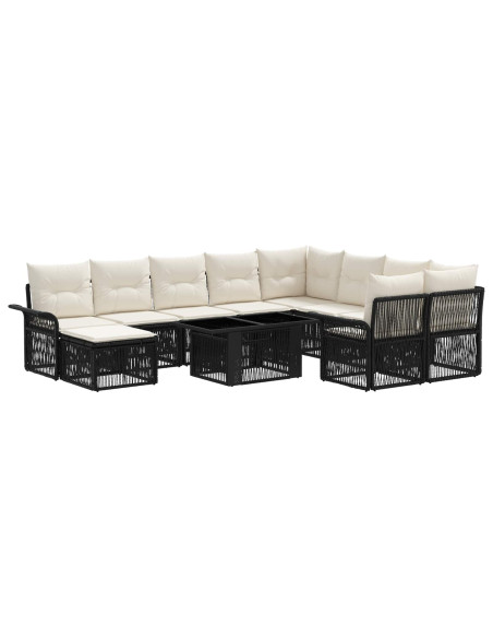 Set Divano da Giardino 11 pz Nero e Bianco Crema polyrattan