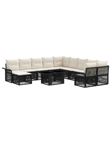 Set Divano da Giardino 12 pz Nero e Bianco Crema polyrattan