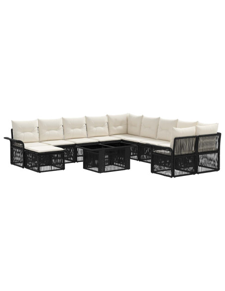 Set Divano da Giardino 12 pz Nero e Bianco Crema polyrattan