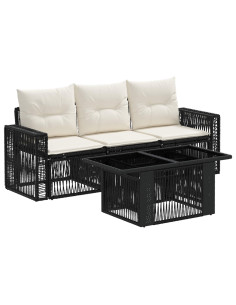 Set Divano da Giardino 4 pz Nero e Bianco Crema polyrattan 2