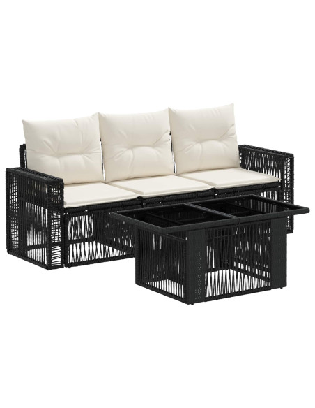 Set Divano da Giardino 4 pz Nero e Bianco Crema polyrattan