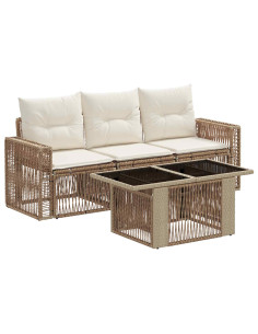 Set Divano da Giardino 4 pz Beige e Bianco Crema polyrattan 2