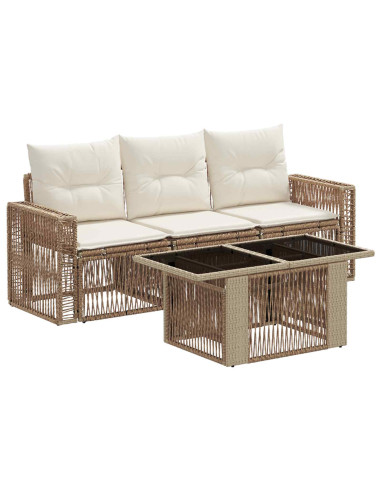 Set Divano da Giardino 4 pz Beige e Bianco Crema polyrattan