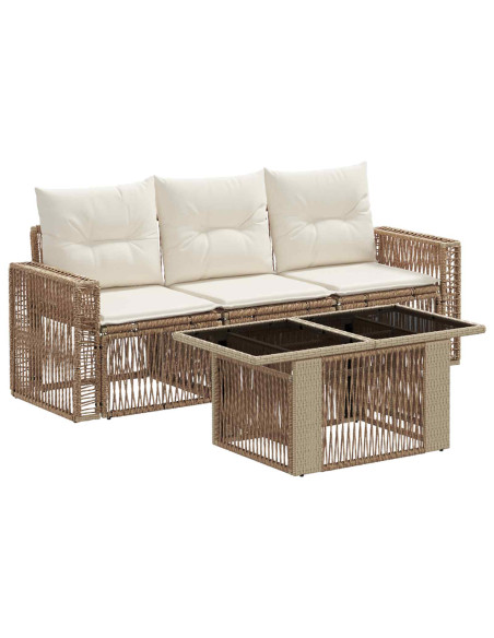 Set Divano da Giardino 4 pz Beige e Bianco Crema polyrattan