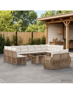 Set Divano da Giardino 13 pz Beige e Bianco Crema polyrattan
